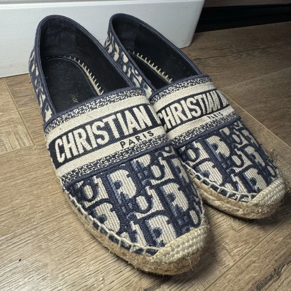 Christian Dior Espadrilles Blue Oblique Canvas Women’s Size 37 | Luxury Designer - Picture 1 of 7